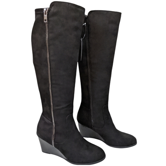 Style and Co. Wynterr Wedge Heel Microsuede Black Zipper Tall Dress Boot Size 7 - Picture 2 of 9